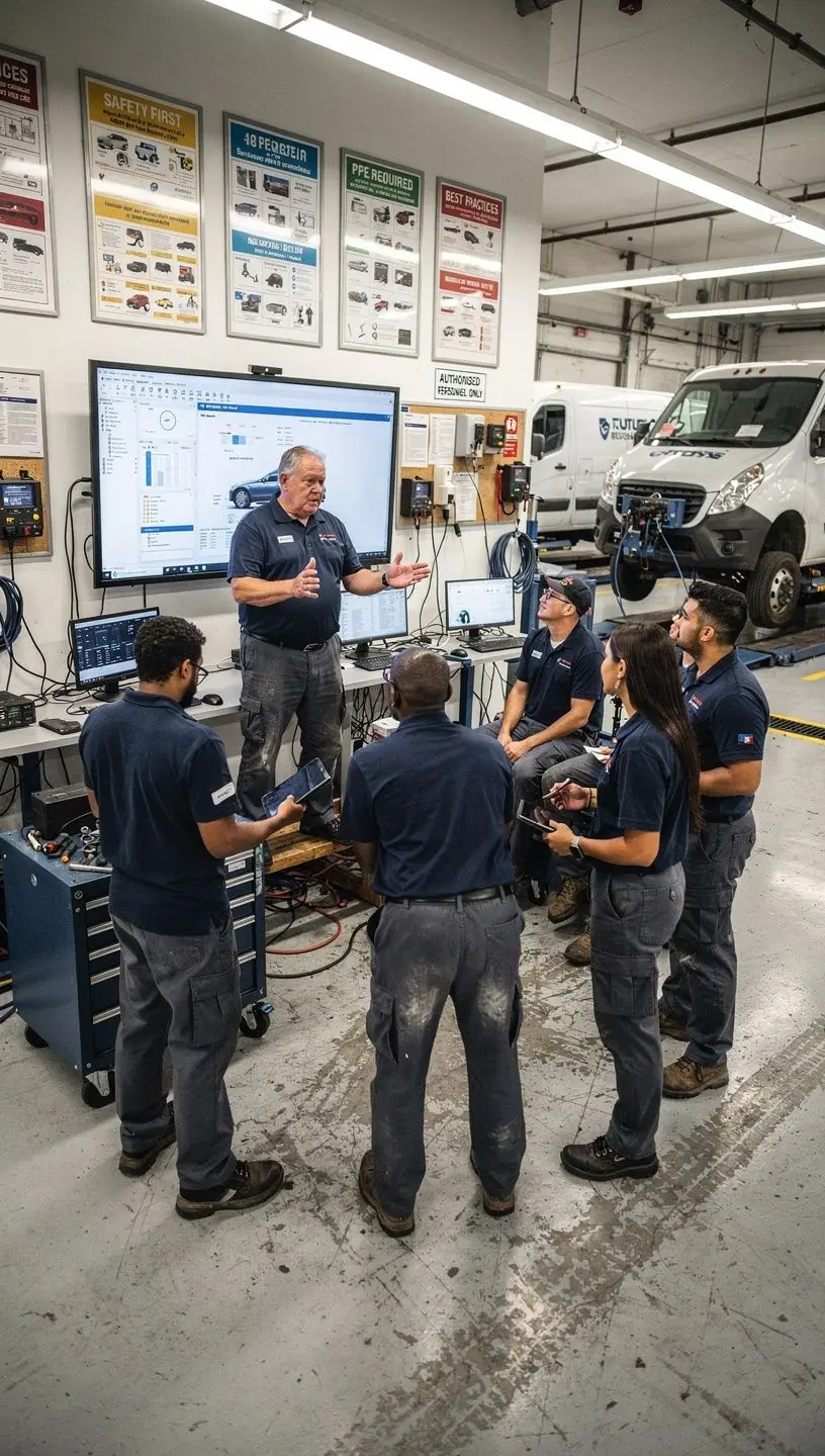 Schulungsraum mit Mitarbeitern während eines Workshops zur effektiven Flotteninstandhaltung.